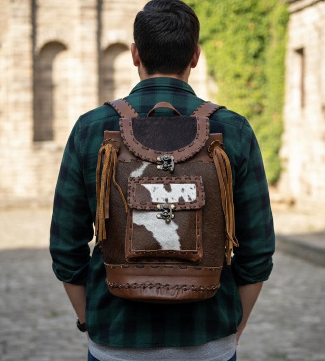 Handcrafted Leather Cowhide Backpack - JayKayBoutiqueOnline
