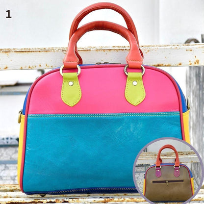 Coloured Leather Top Handle Handbags with Animal Print Hide Options - JayKayBoutiqueOnline