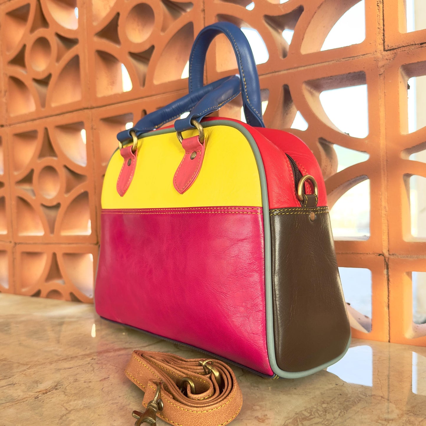 Coloured Leather Top Handle Handbags with Animal Print Hide Options - JayKayBoutiqueOnline