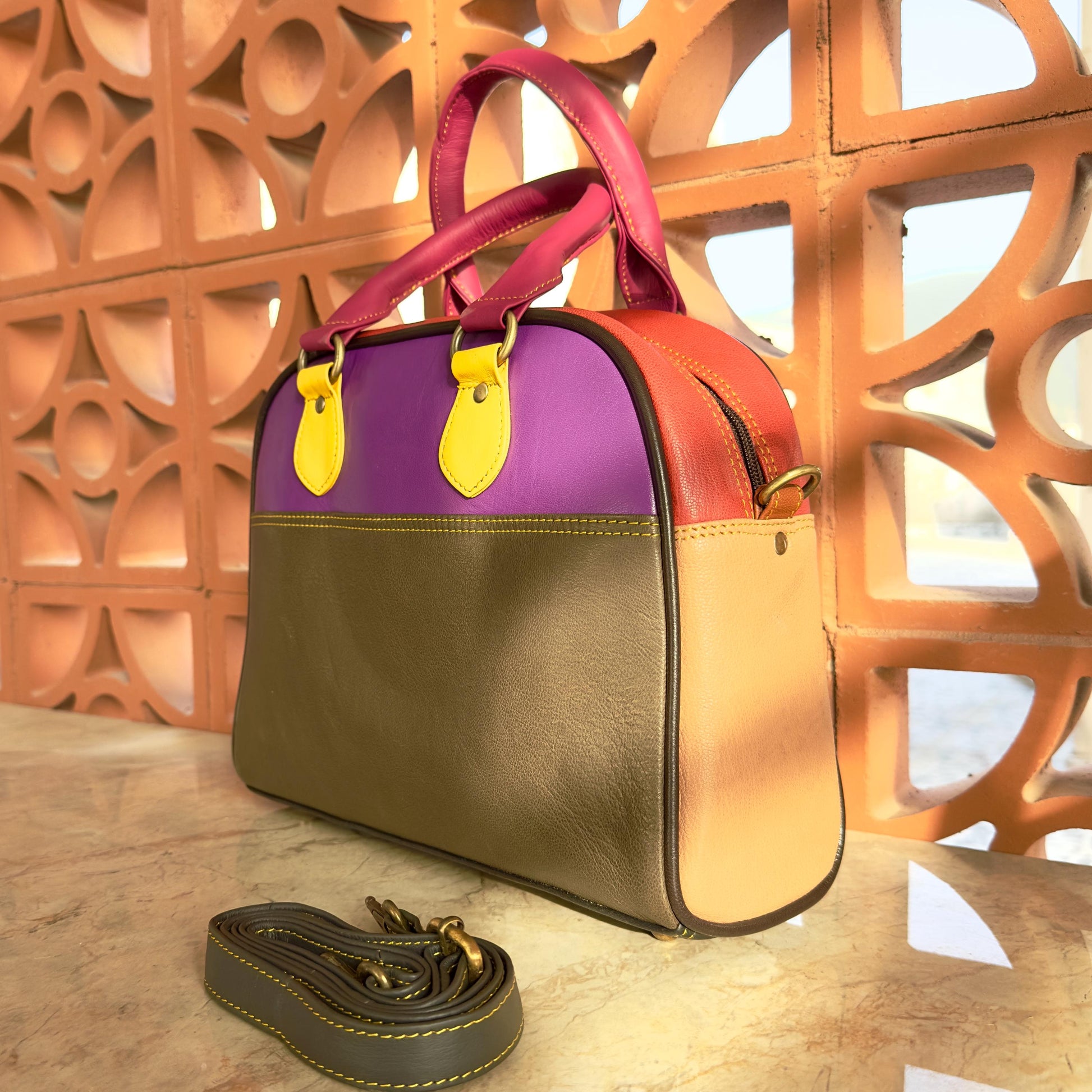 Coloured Leather Top Handle Handbags with Animal Print Hide Options - JayKayBoutiqueOnline