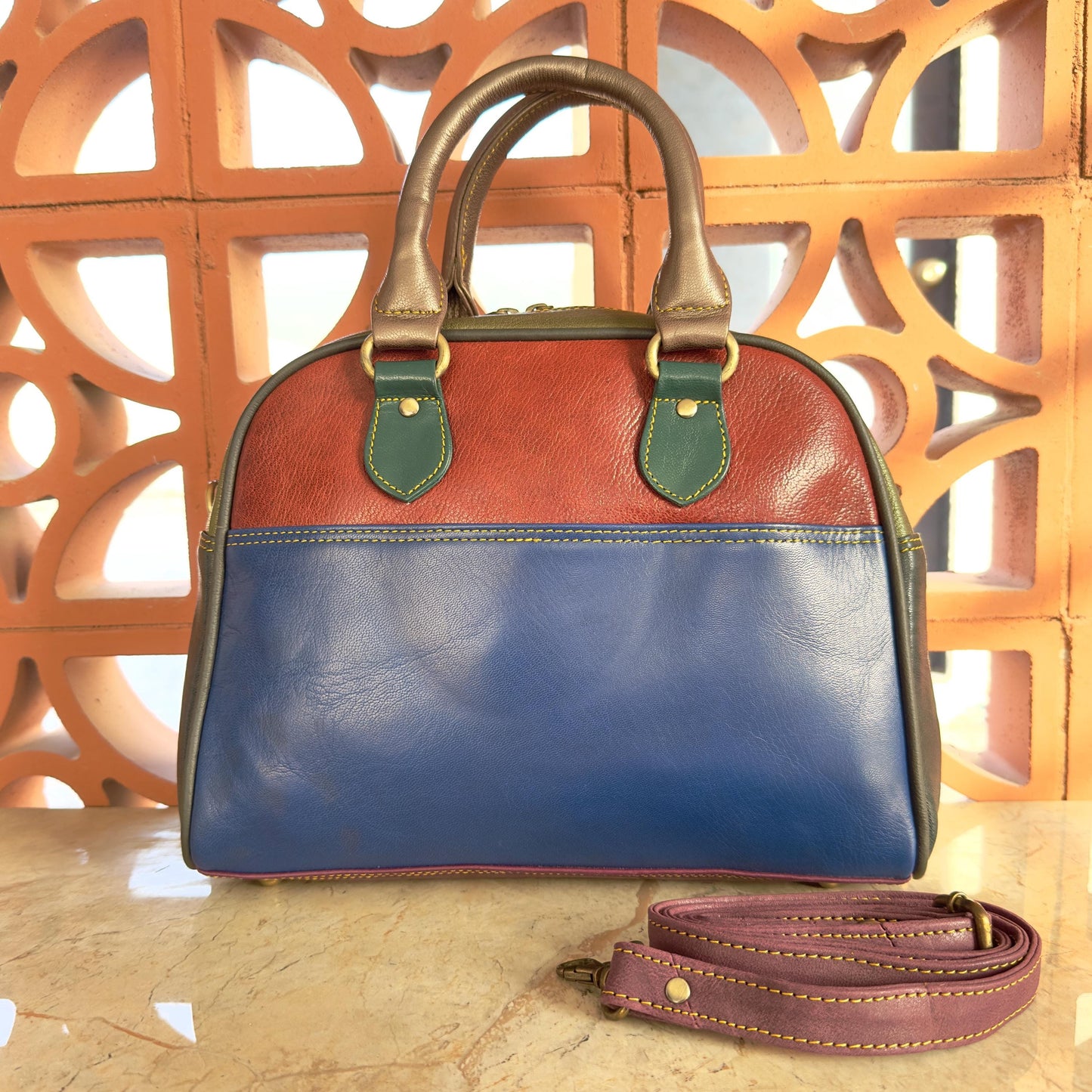 Recycled Coloured Leather Boston Bag - JayKayBoutiqueOnline