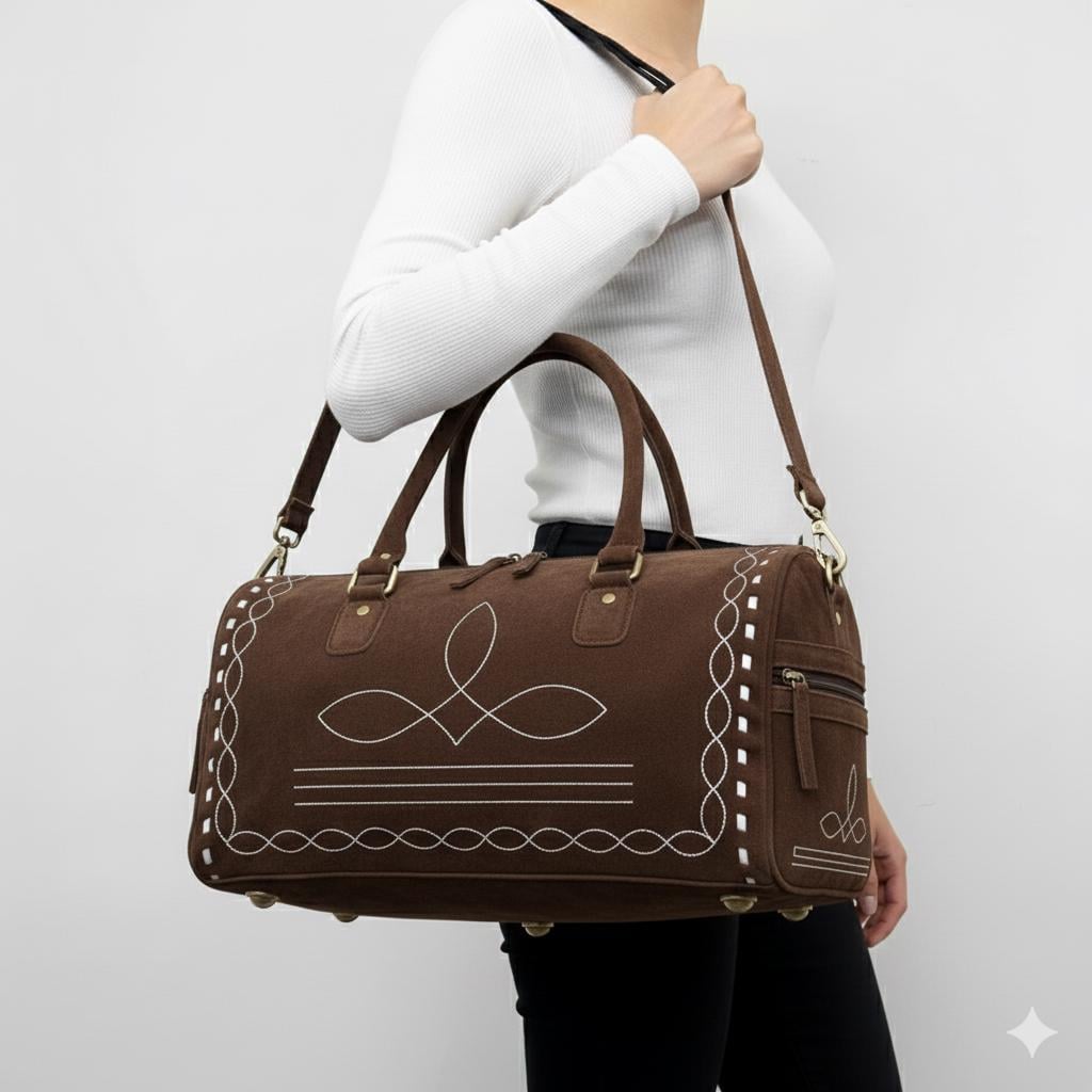 Western Boot Stitch Suede Duffle Bag - JayKayBoutiqueOnline