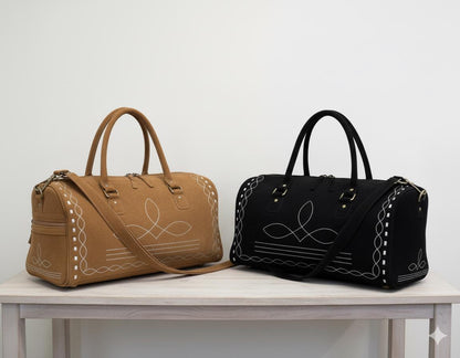 Western Boot Stitch Suede Duffle Bag - JayKayBoutiqueOnline
