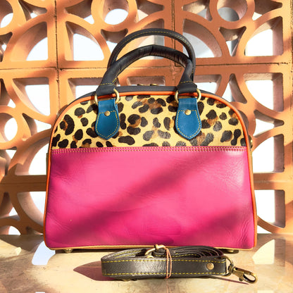 Coloured Leather Top Handle Handbags with Animal Print Hide Options - JayKayBoutiqueOnline