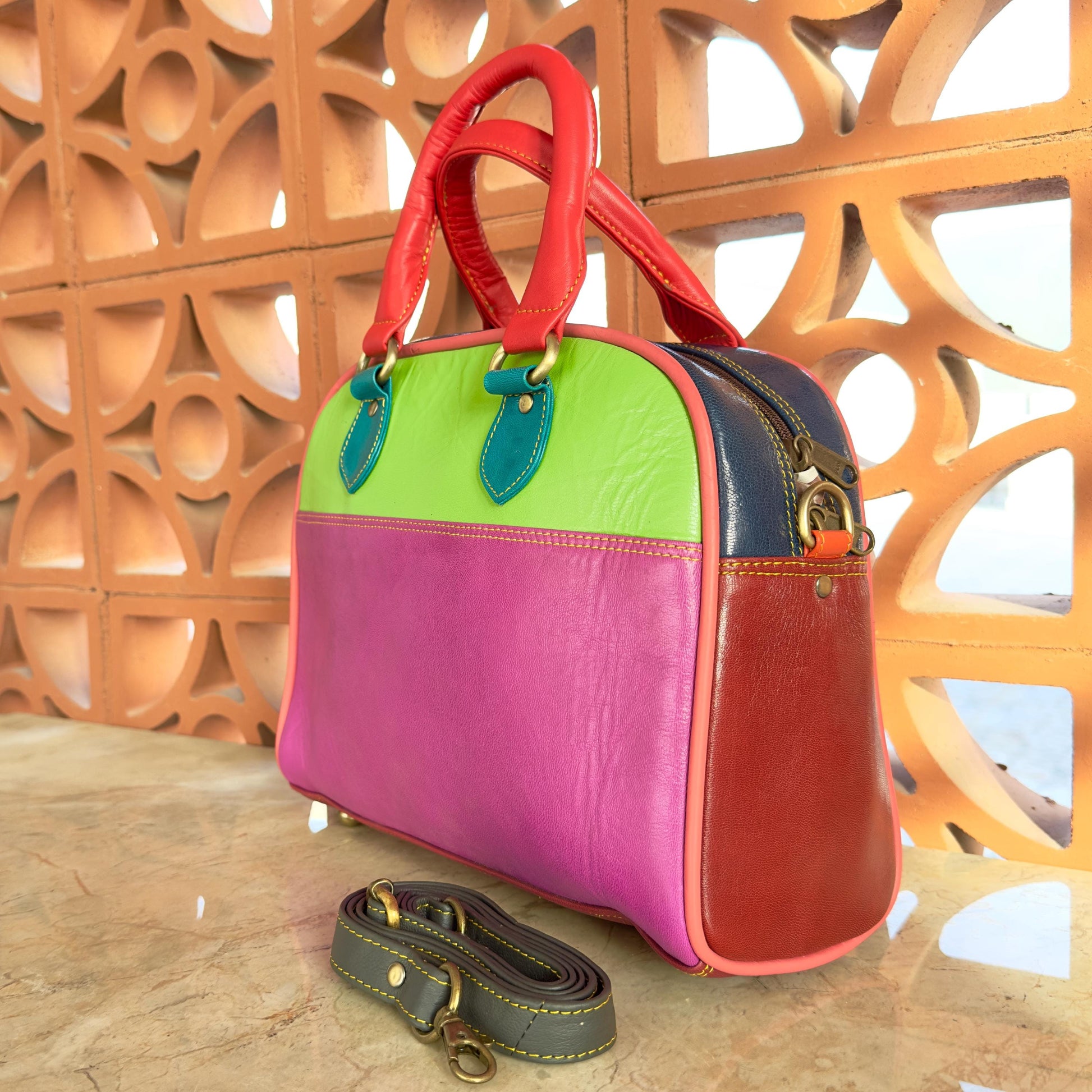 Recycled Coloured Leather Boston Bag - JayKayBoutiqueOnline
