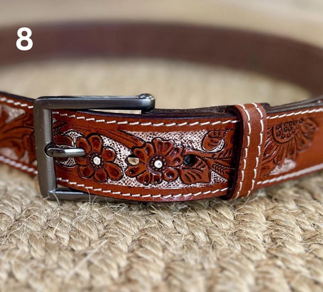 Hand Tooled Leather Belt for Women and Men - JayKayBoutiqueOnline