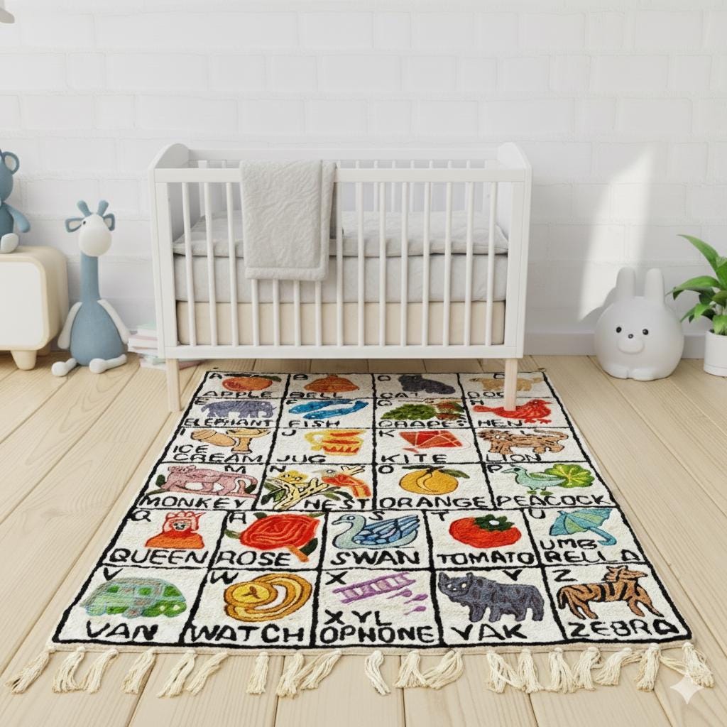 Handmade Alphabet Tapestry Rug for Babies and Kids Room - JayKayBoutiqueOnline