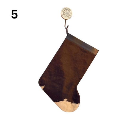 Handmade Cowhide Christmas Stockings with Leather Top: Brown or Black Cowhide, Large Christmas Stocking 50x41cm (20x16in) - JayKayBoutiqueOnline