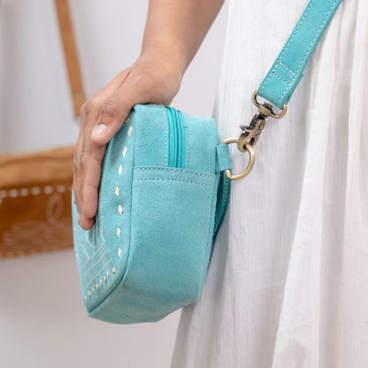 Western Style Suede Crossbody Bag | Boot Stitch Handbag with Zipped Pockets - Available in Tan, Black, Turquoise - JayKayBoutiqueOnline