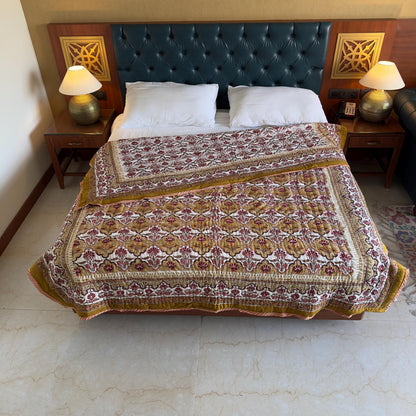 Hand Block Print Cotton Bedspread | Reversible Indian Quilted Bed Throw - JayKayBoutiqueOnline