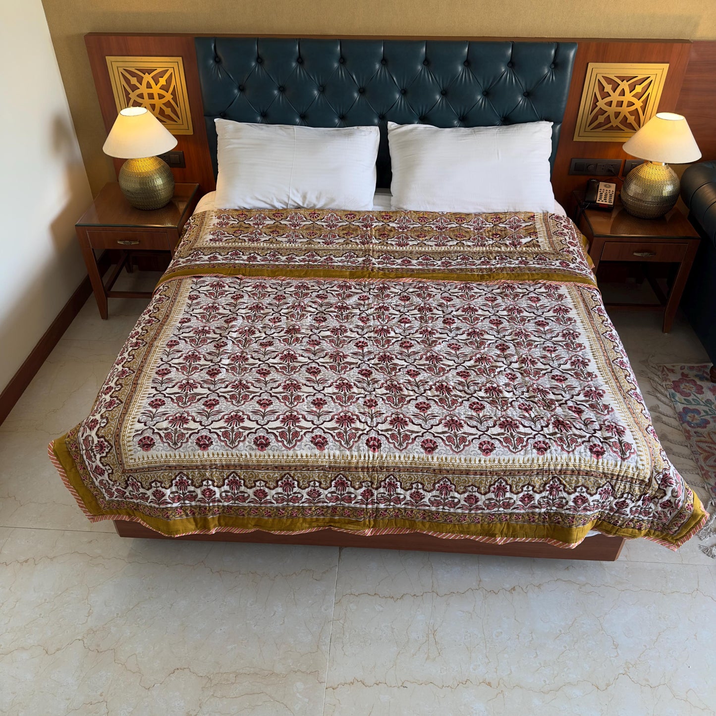 Hand Block Print Cotton Bedspread | Reversible Indian Quilted Bed Throw - JayKayBoutiqueOnline