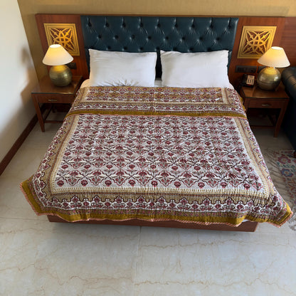 Hand Block Print Cotton Bedspread | Reversible Indian Quilted Bed Throw - JayKayBoutiqueOnline
