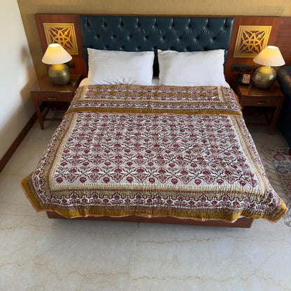 Hand Block Print Reversible Quilted Cotton Bedspread | Quilted Reversible Bed Throw | Indian Handblock Top Quality Bed Cover - JayKayBoutiqueOnline
