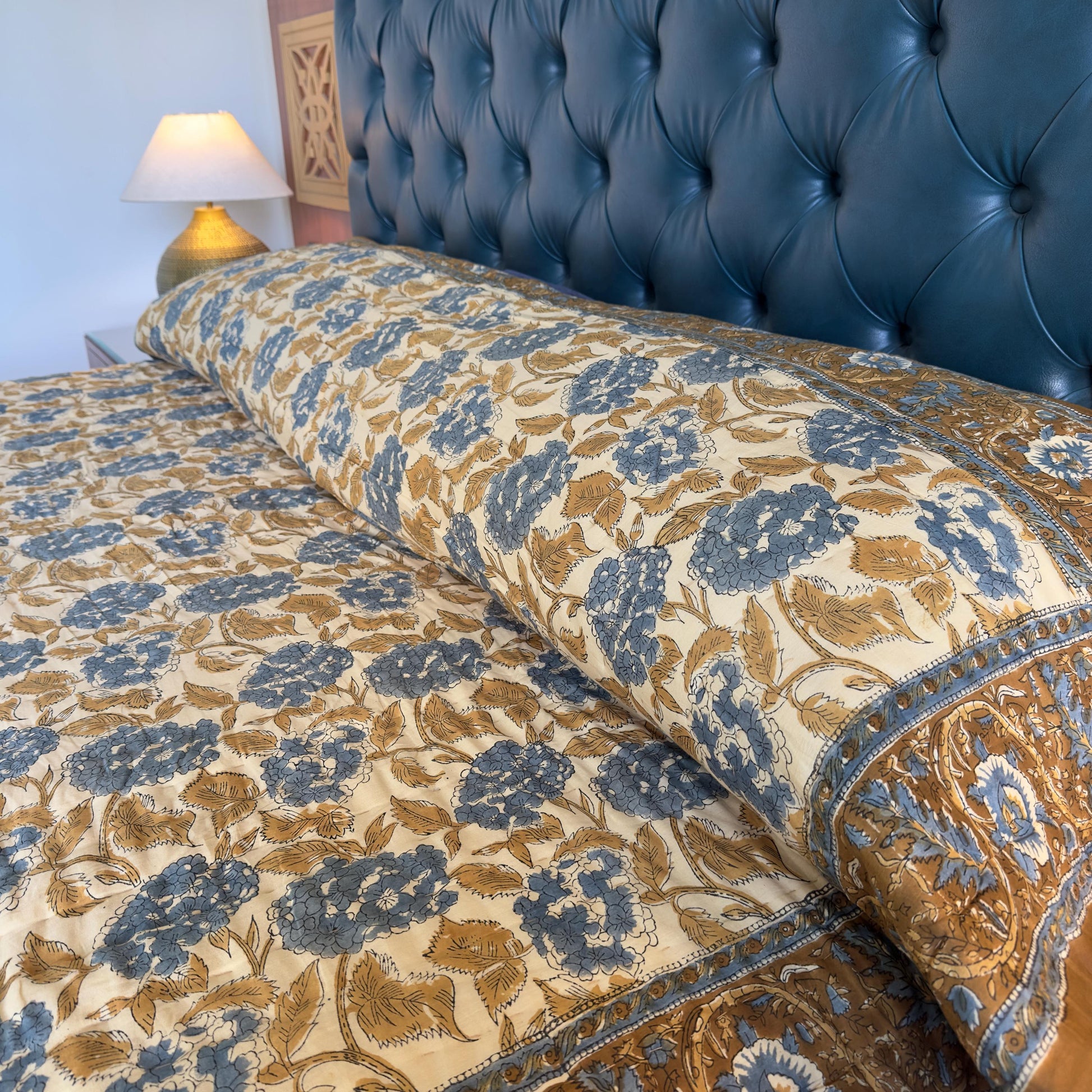 Hand Block Print Reversible Quilted Cotton Bedspread | Quilted Reversible Bed Throw | Indian Handblock Top Quality Bed Cover - JayKayBoutiqueOnline