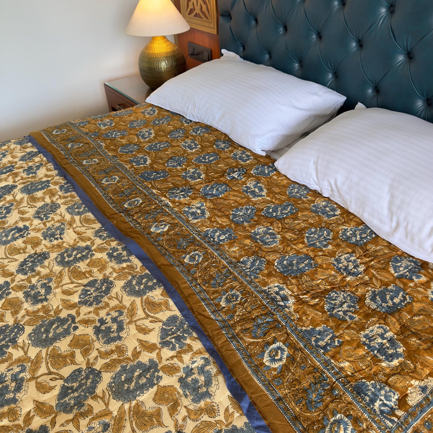 Hand Block Print Cotton Bedspread | Reversible Indian Quilted Bed Throw - JayKayBoutiqueOnline