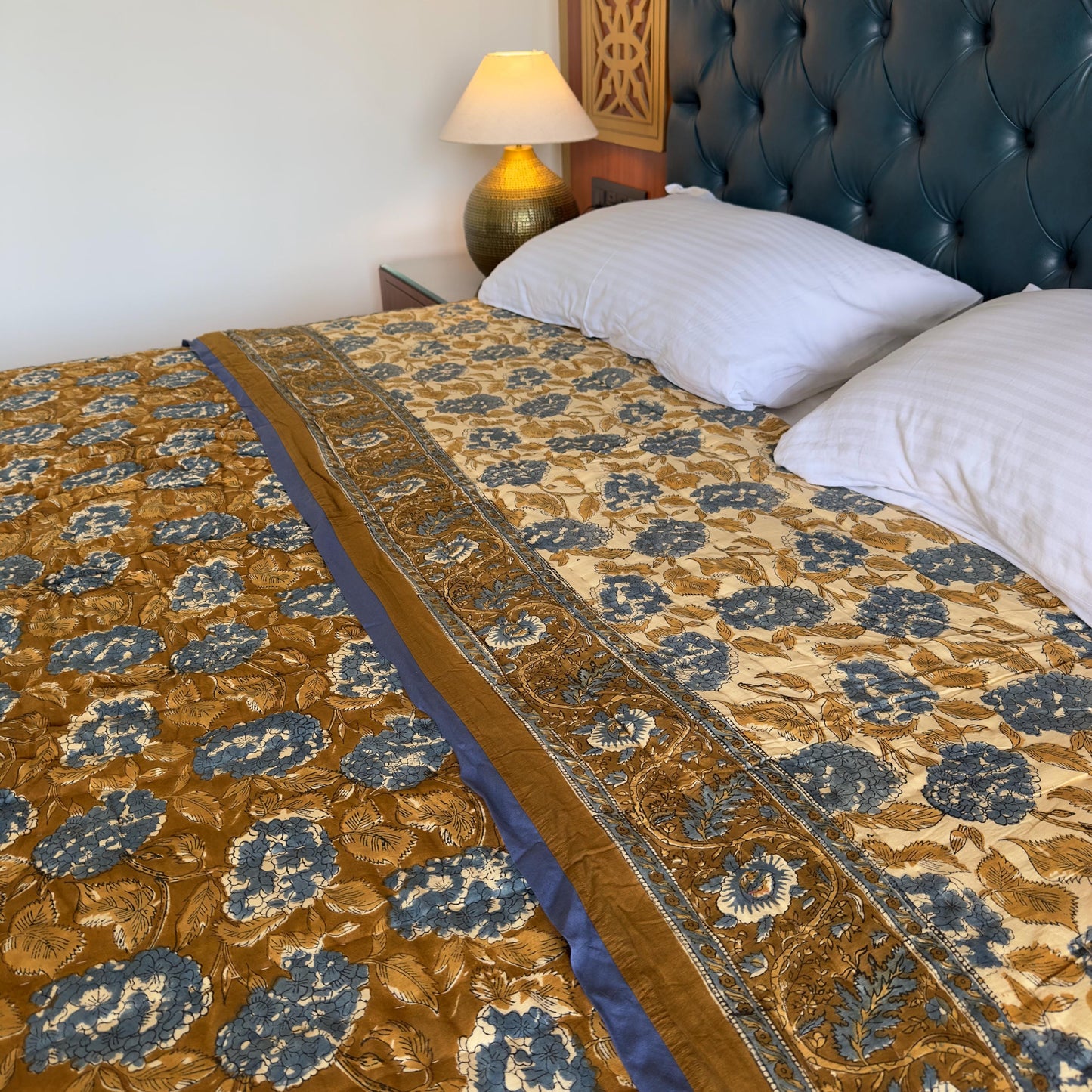 Hand Block Print Cotton Bedspread | Reversible Indian Quilted Bed Throw - JayKayBoutiqueOnline