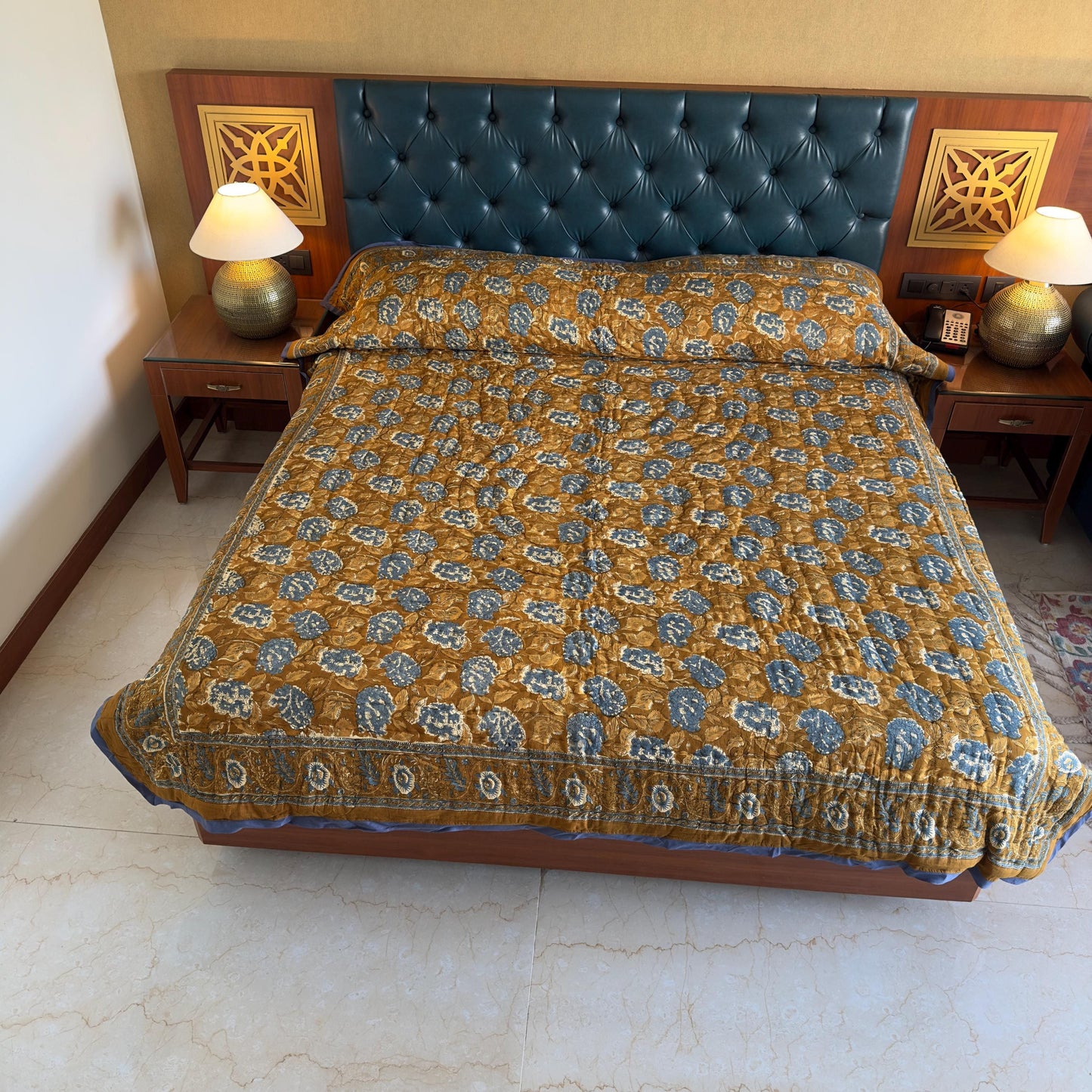 Hand Block Print Cotton Bedspread | Reversible Indian Quilted Bed Throw - JayKayBoutiqueOnline