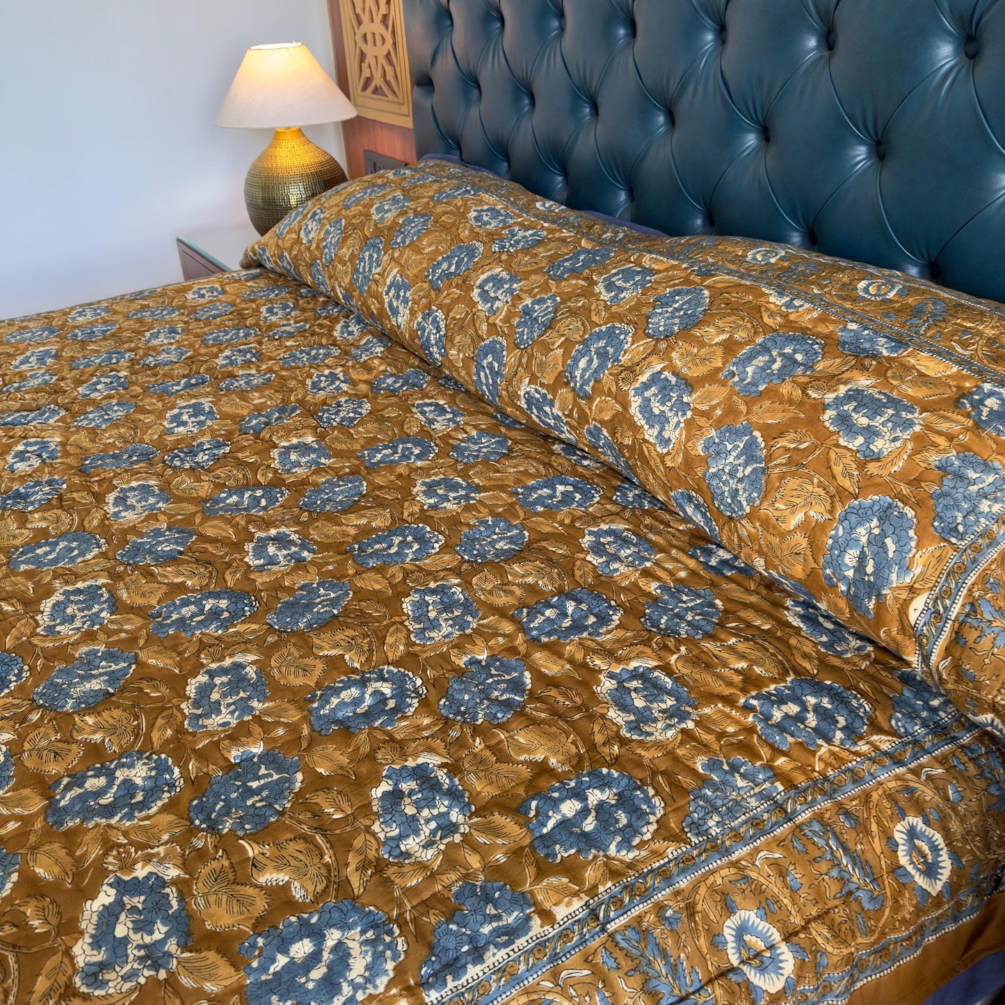 Hand Block Print Cotton Bedspread | Reversible Indian Quilted Bed Throw - JayKayBoutiqueOnline