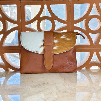 Leather Cowhide Crossbody Clutch Bag with Detachable Strap - JayKayBoutiqueOnline