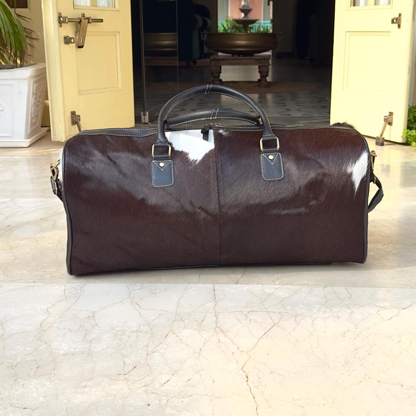 Western Style Leather Duffle Bag with Hide - JayKayBoutiqueOnline