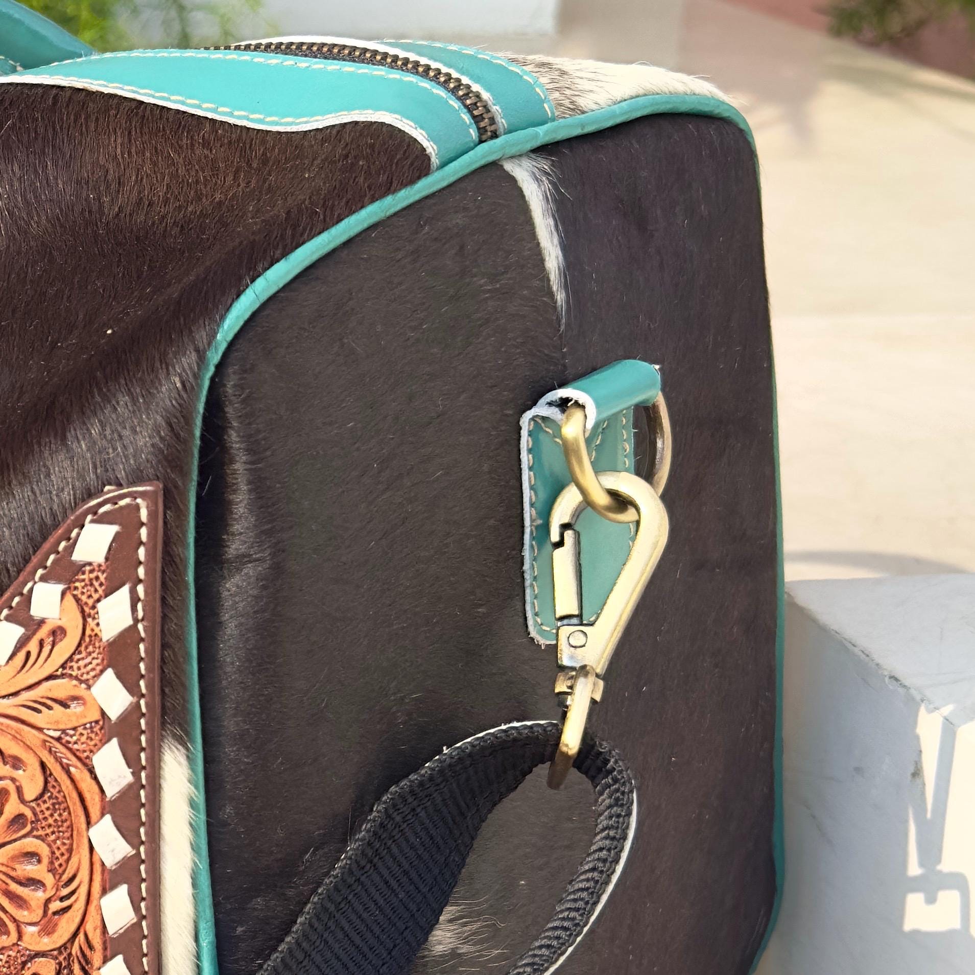 Hand Carved Leather Cowhide Duffle Gym Weekend Bag - JayKayBoutiqueOnline