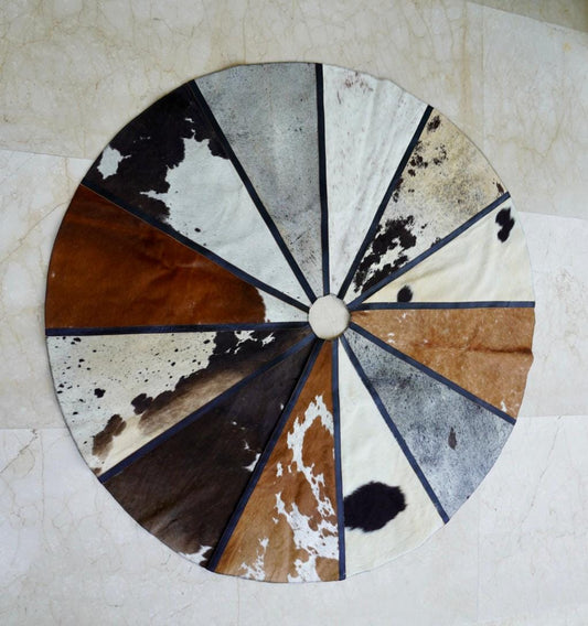 Unique Rare Cowhide Circular Rug Velcro Fastening hole centre piece; indoor centre piece surround; - JayKayBoutiqueOnline