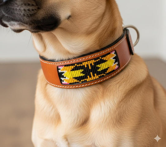 Hand Made Leather Beaded Dog Collar - JayKayBoutiqueOnline