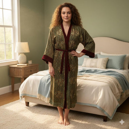 Reversible Sari and Velvet Robe Dressing Gown - JayKayBoutiqueOnline
