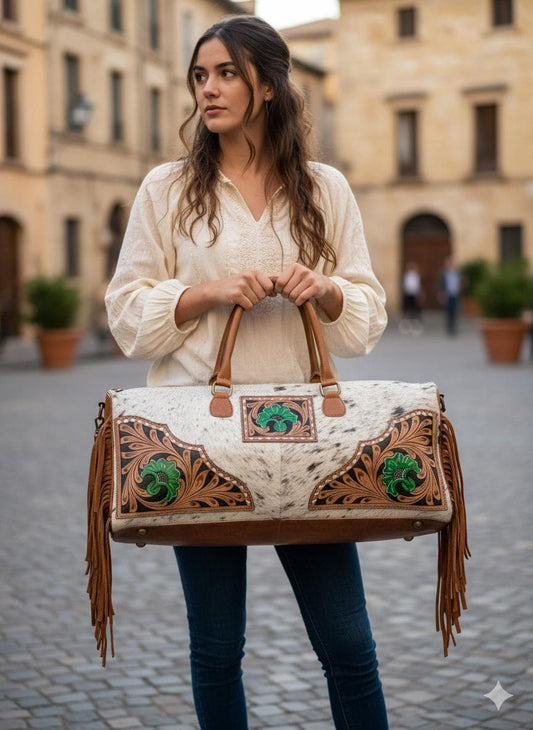 Cowhide & Leather Duffle Bag - JayKayBoutiqueOnline