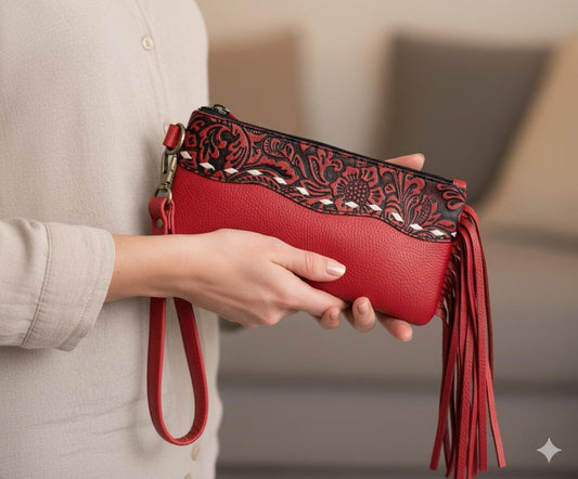 Tooled Leather Pencil Case Clutch - JayKayBoutiqueOnline