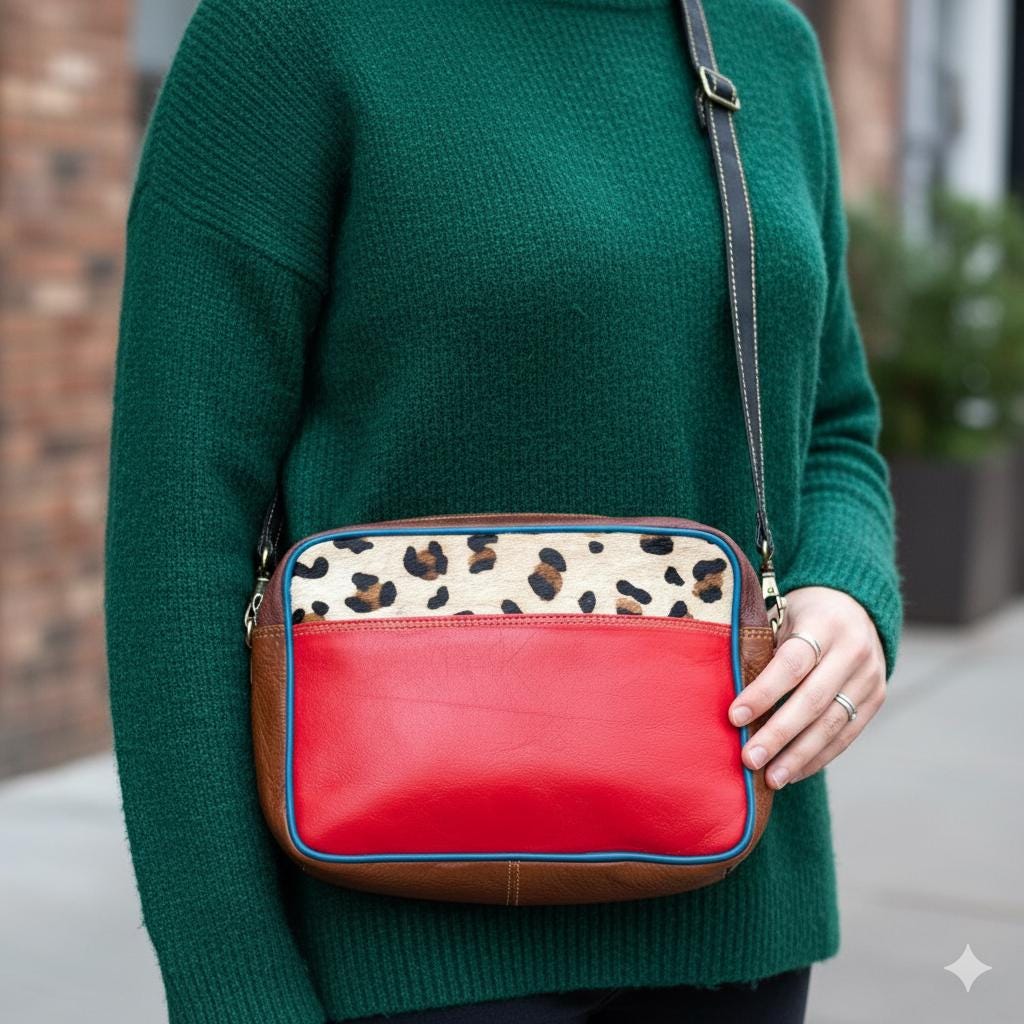 Coloured Leather Cross Bodybag with Hide Animal Print - JayKayBoutiqueOnline