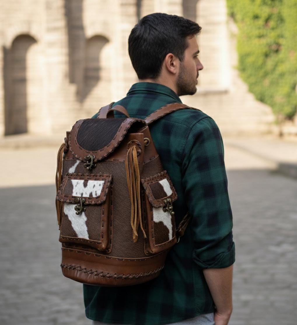 Handcrafted Leather Cowhide Backpack - JayKayBoutiqueOnline