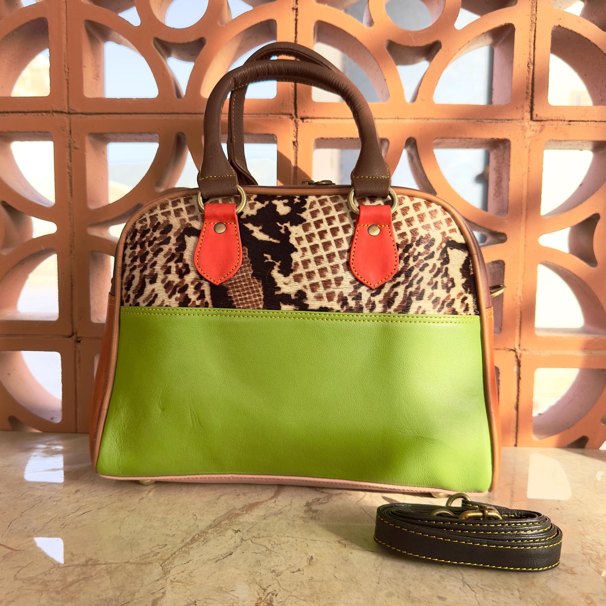 Coloured Leather Top Handle Handbags with Animal Print Hide Options - JayKayBoutiqueOnline
