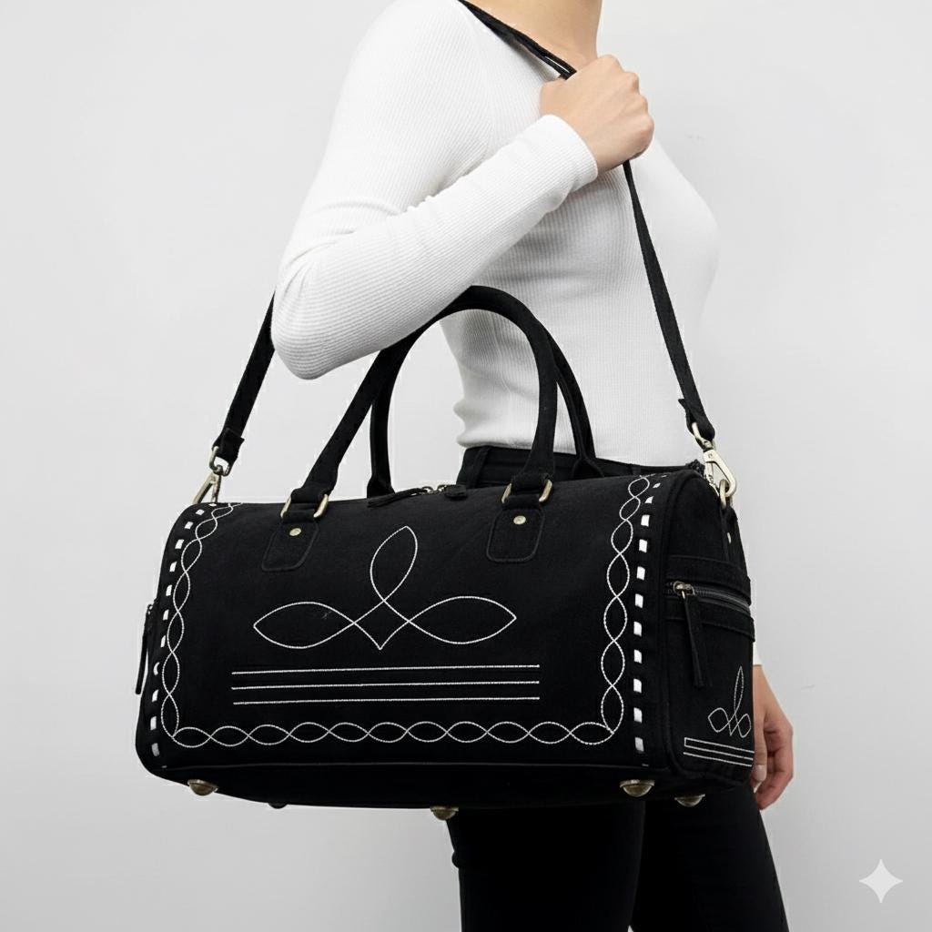 Western Boot Stitch Suede Duffle Bag - JayKayBoutiqueOnline