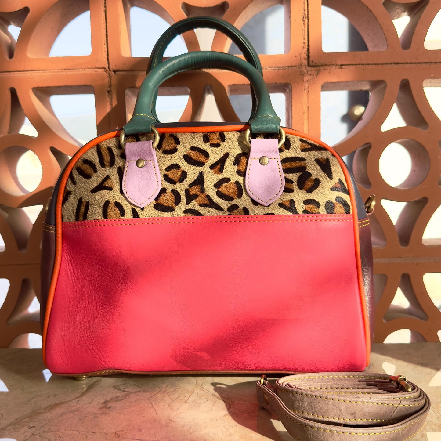 Recycled Coloured Leather Boston Bag - JayKayBoutiqueOnline