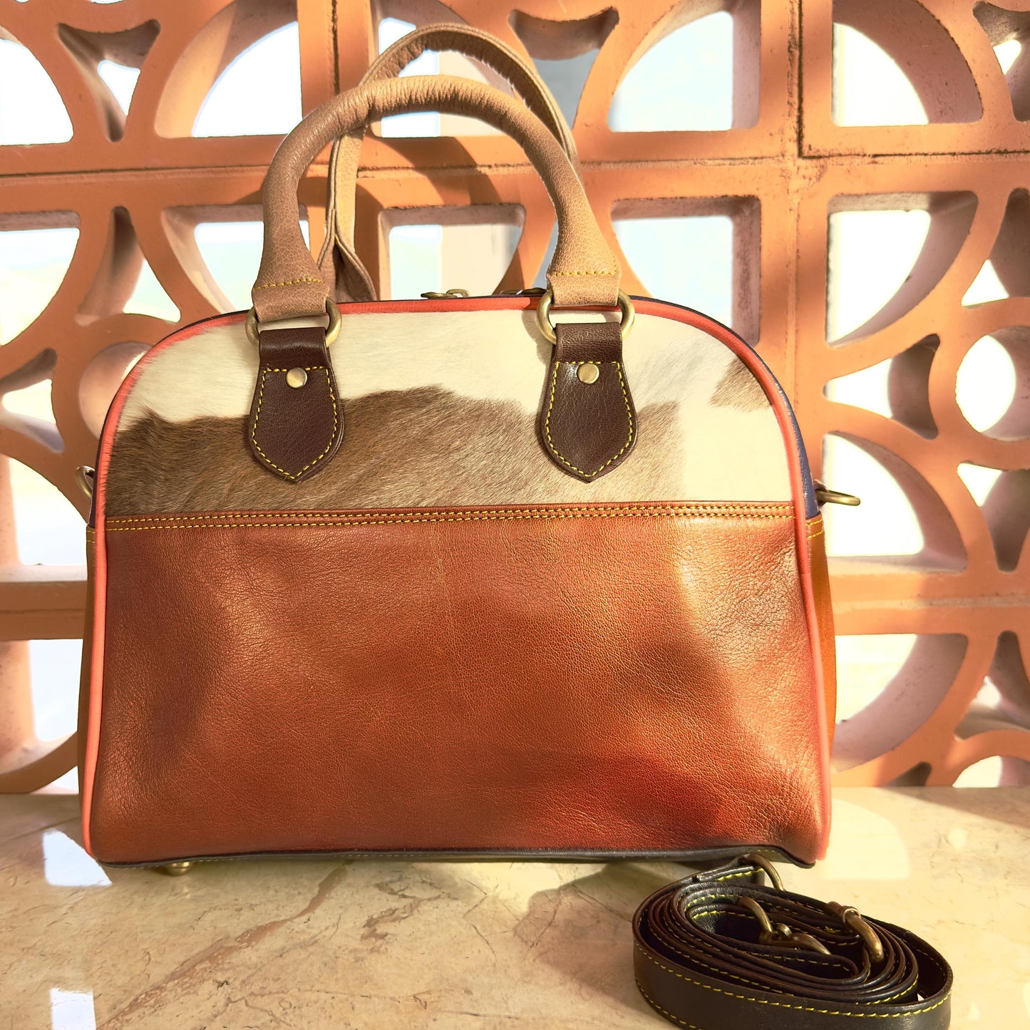 Coloured Leather Top Handle Handbags with Animal Print Hide Options - JayKayBoutiqueOnline