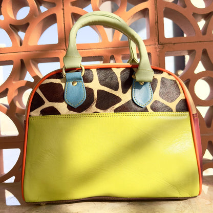 Coloured Leather Top Handle Handbags with Animal Print Hide Options - JayKayBoutiqueOnline