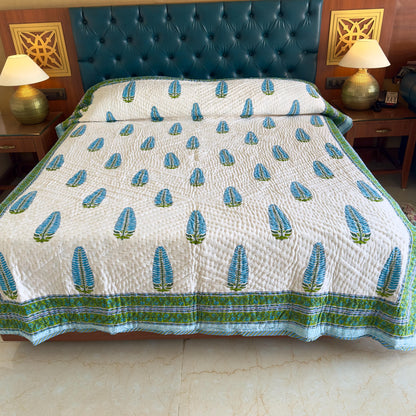 Hand Block Print Cotton Bedspread | Reversible Indian Quilted Bed Throw - JayKayBoutiqueOnline