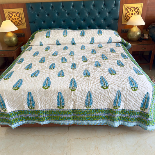Hand Block Print Cotton Bedspread | Reversible Indian Quilted Bed Throw - JayKayBoutiqueOnline