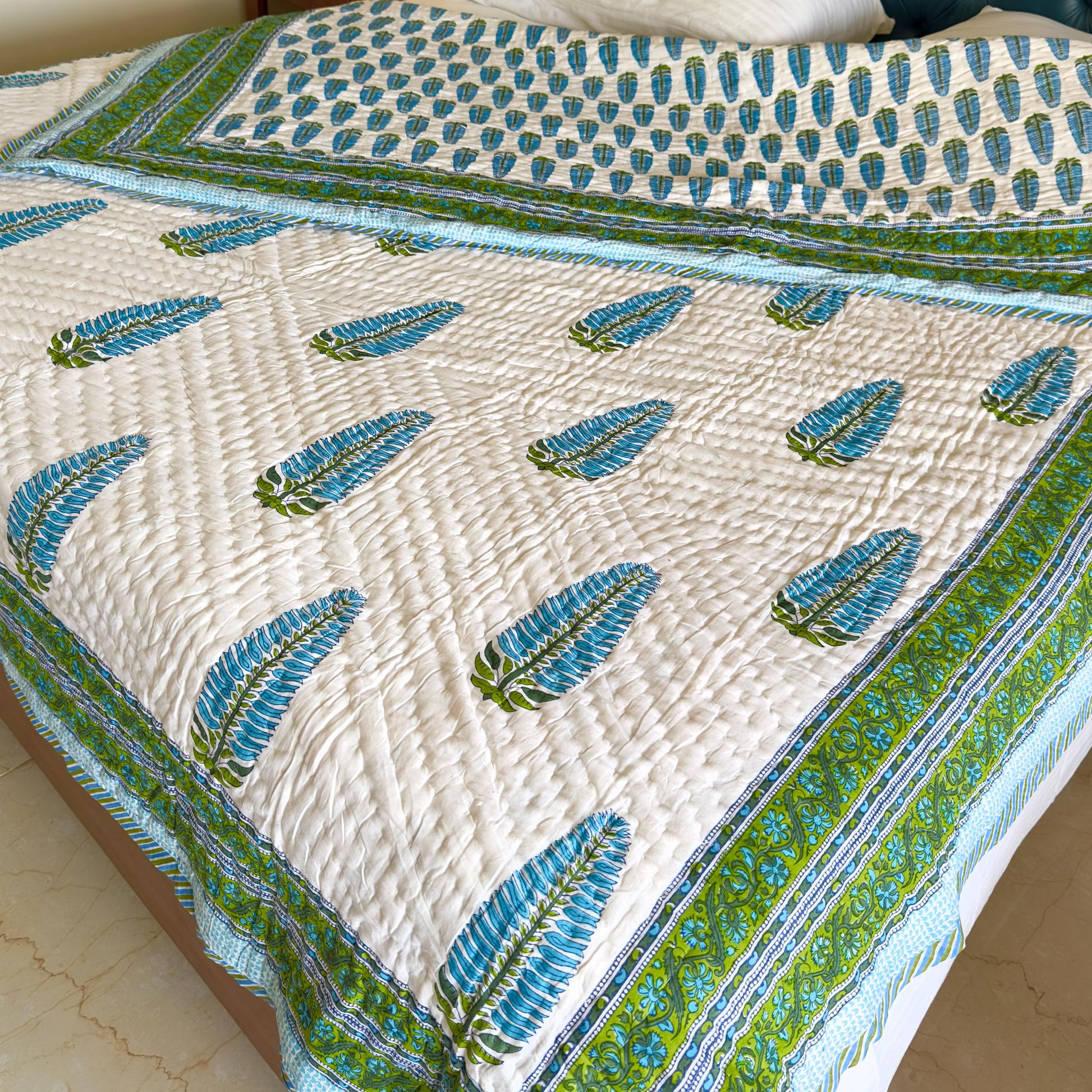 Hand Block Print Cotton Bedspread | Reversible Indian Quilted Bed Throw - JayKayBoutiqueOnline