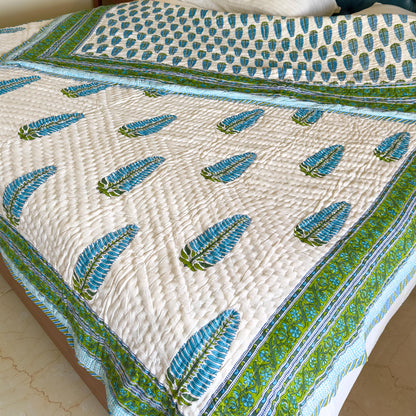 Hand Block Print Cotton Bedspread | Reversible Indian Quilted Bed Throw - JayKayBoutiqueOnline