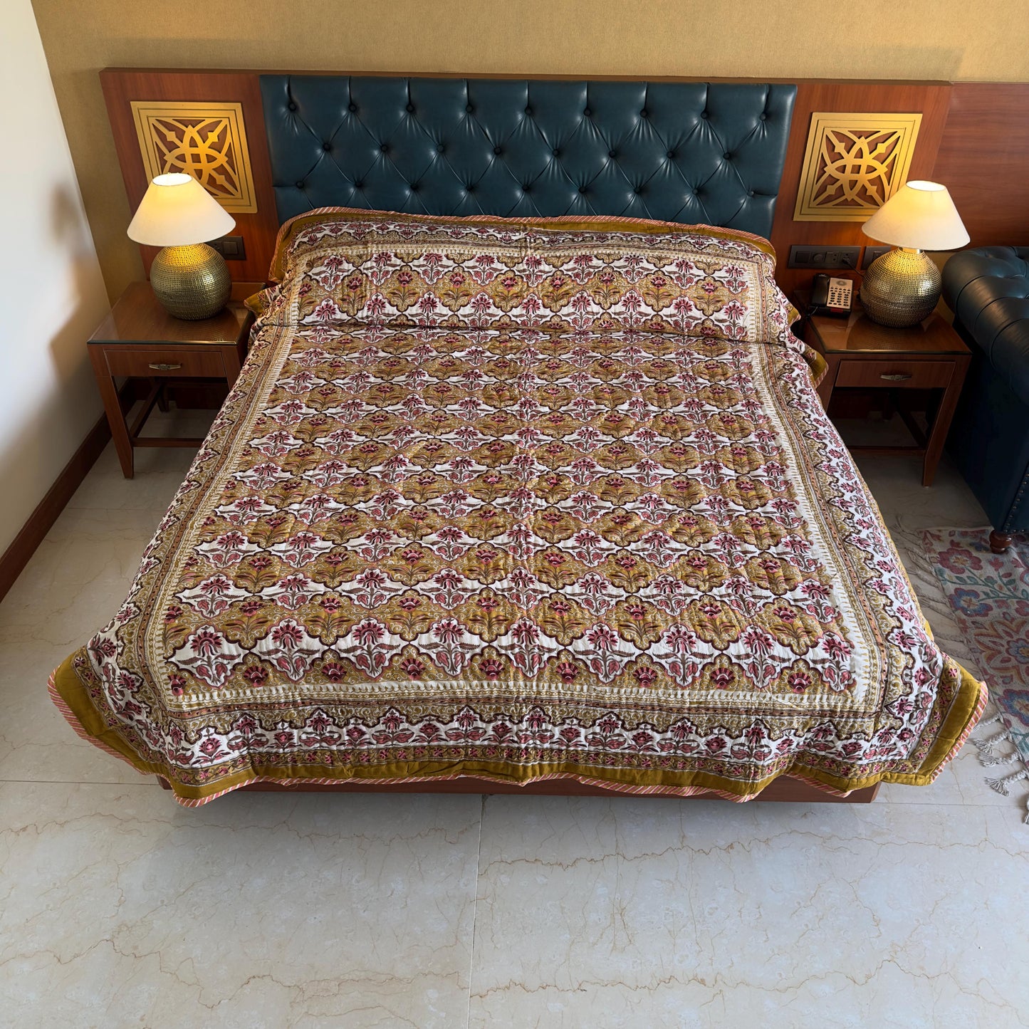 Hand Block Print Cotton Bedspread | Reversible Indian Quilted Bed Throw - JayKayBoutiqueOnline