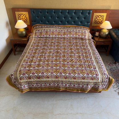 Hand Block Print Cotton Bedspread | Reversible Indian Quilted Bed Throw - JayKayBoutiqueOnline