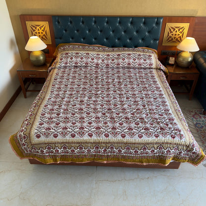Hand Block Print Cotton Bedspread | Reversible Indian Quilted Bed Throw - JayKayBoutiqueOnline