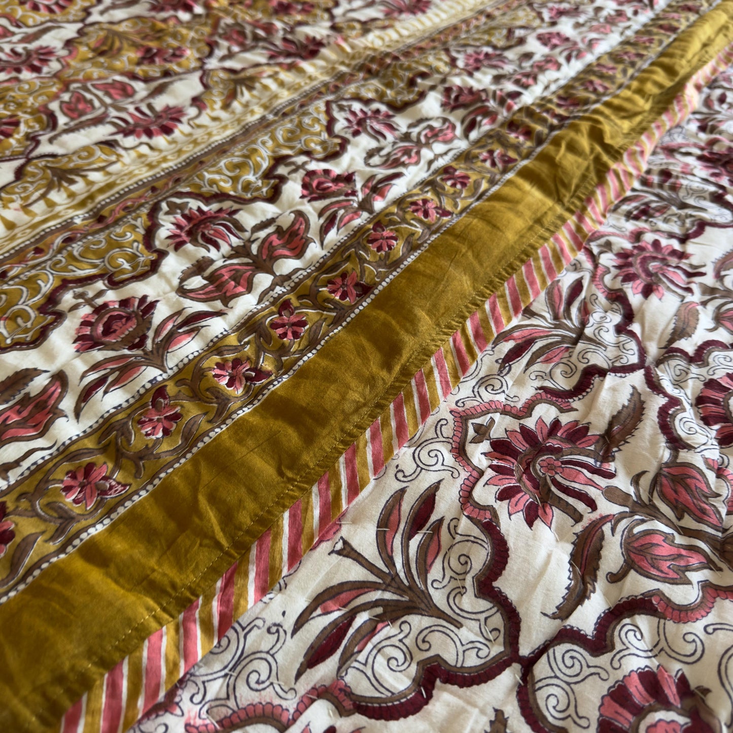 Hand Block Print Cotton Bedspread | Reversible Indian Quilted Bed Throw - JayKayBoutiqueOnline