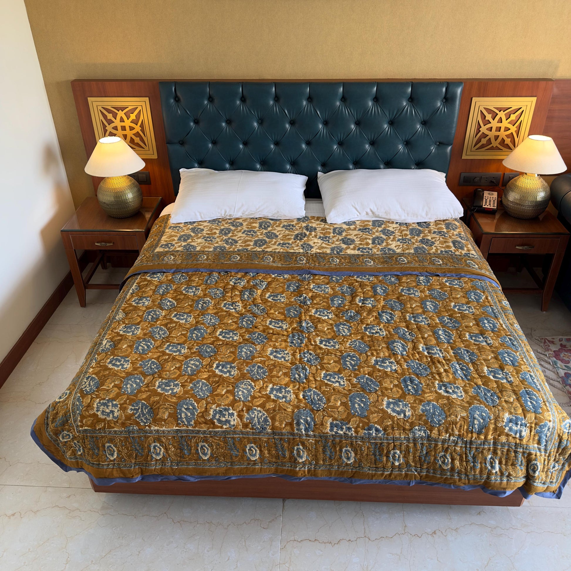 Hand Block Print Cotton Bedspread | Reversible Indian Quilted Bed Throw - JayKayBoutiqueOnline