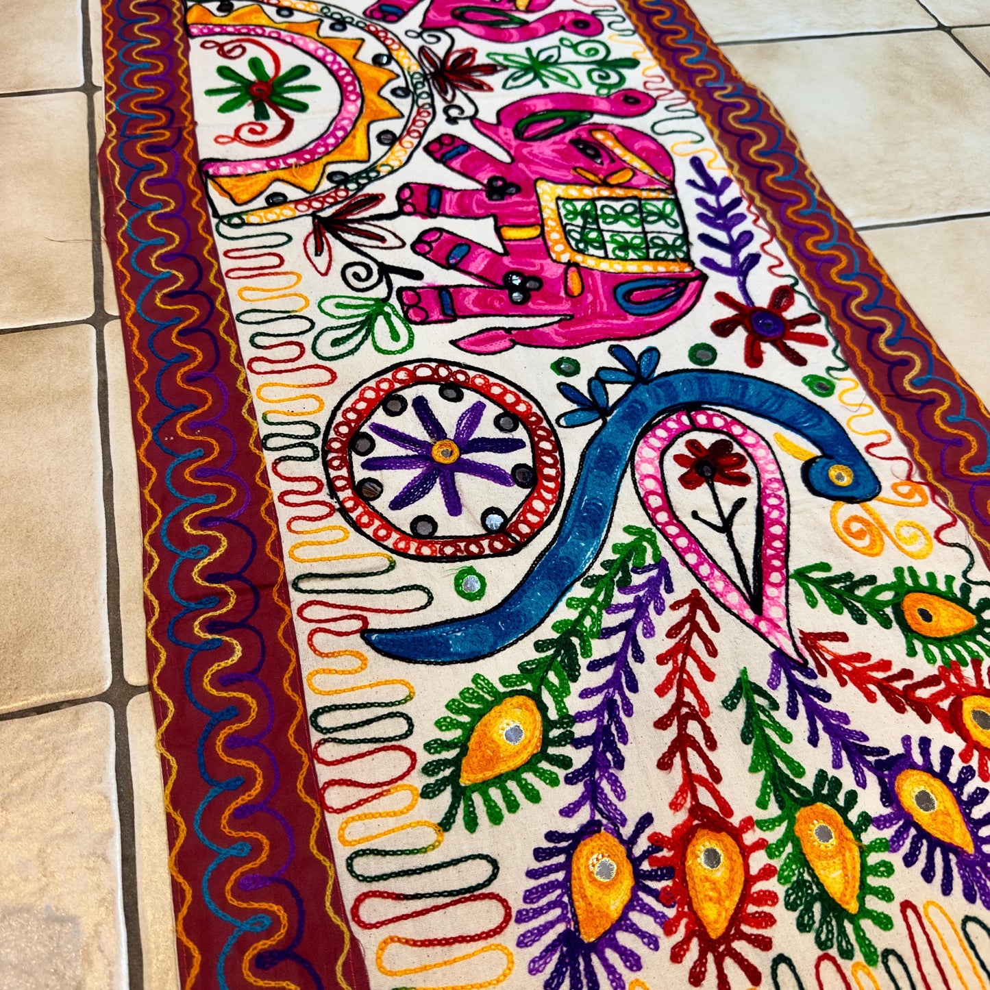 Embroidered Table Runner with Elephant or Floral Design - JayKayBoutiqueOnline