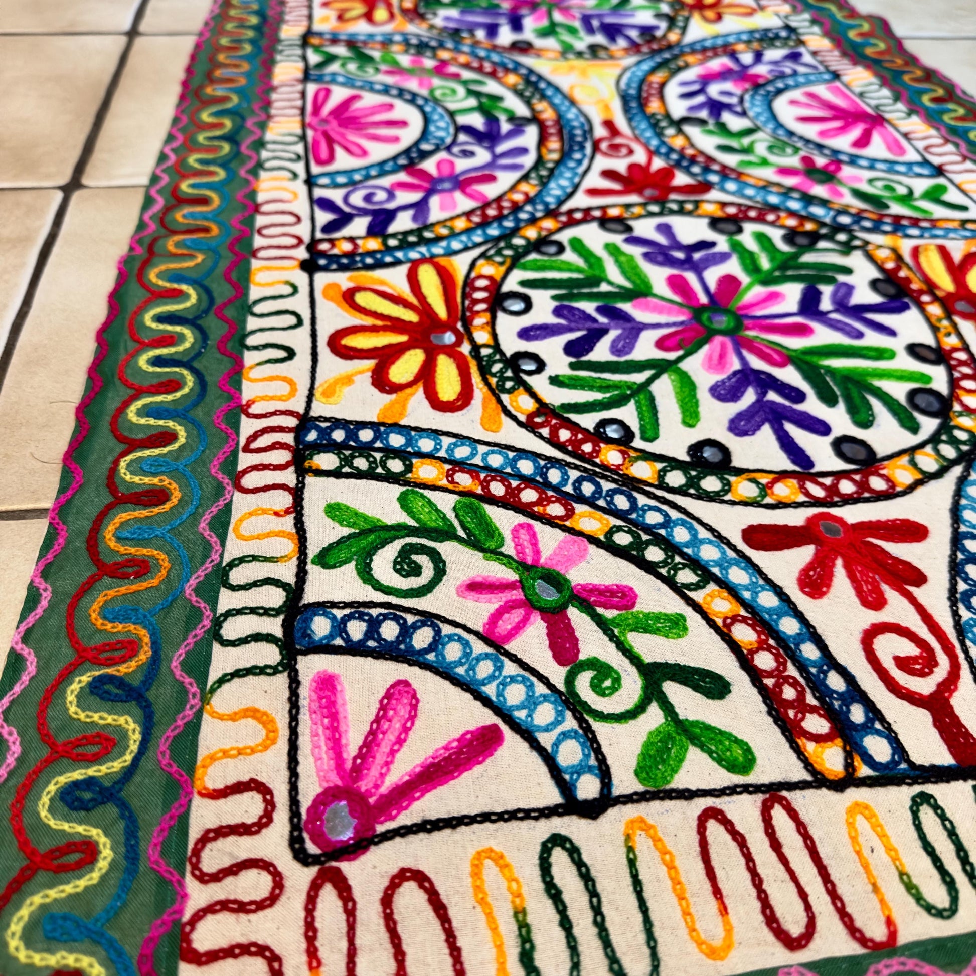 Embroidered Table Runner with Elephant or Floral Design - JayKayBoutiqueOnline