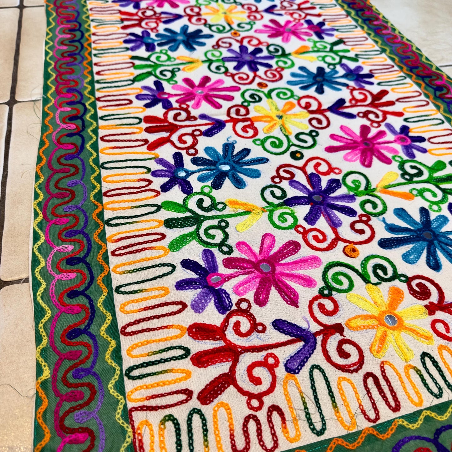 Embroidered Table Runner with Elephant or Floral Design - JayKayBoutiqueOnline