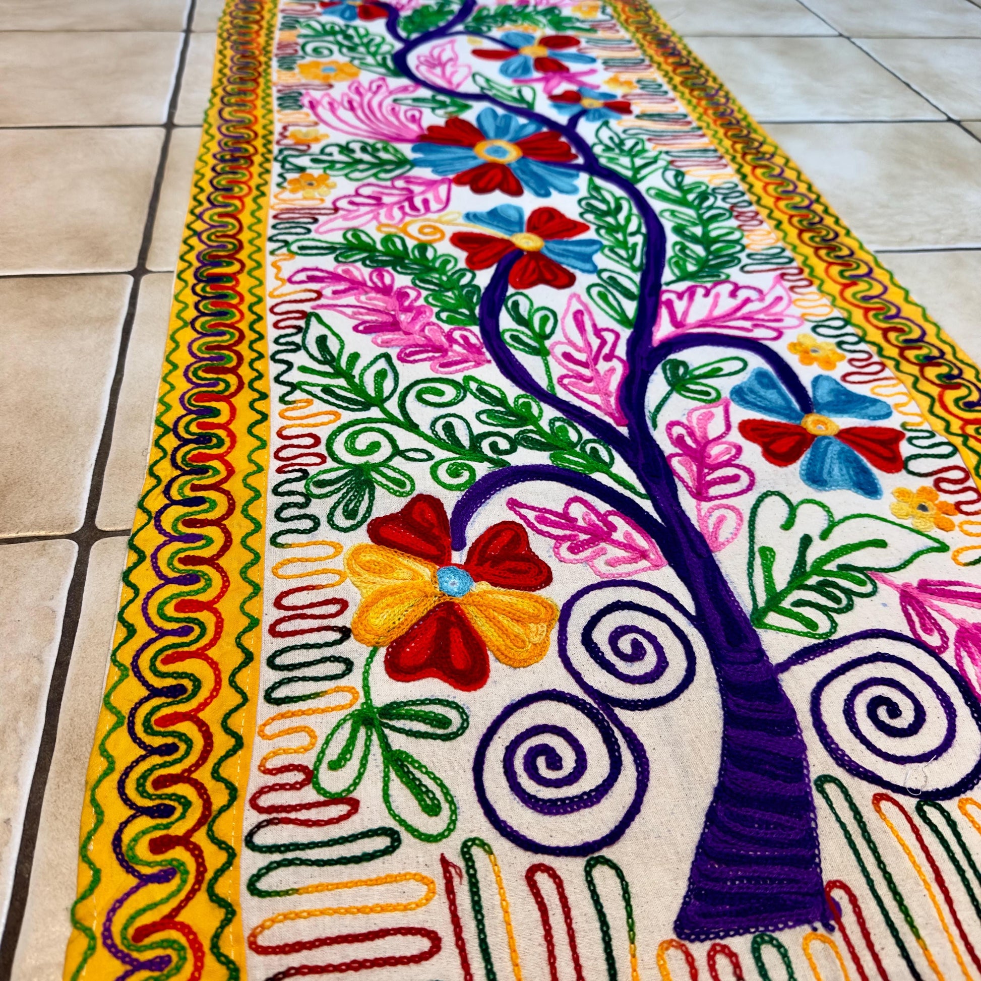 Embroidered Table Runner with Elephant or Floral Design - JayKayBoutiqueOnline